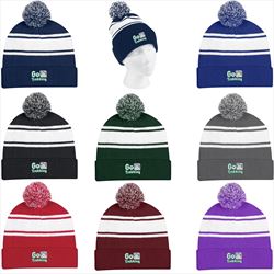 AH1097 Two-Tone Knit Pom Beanie With Cuff And Custom Imprint